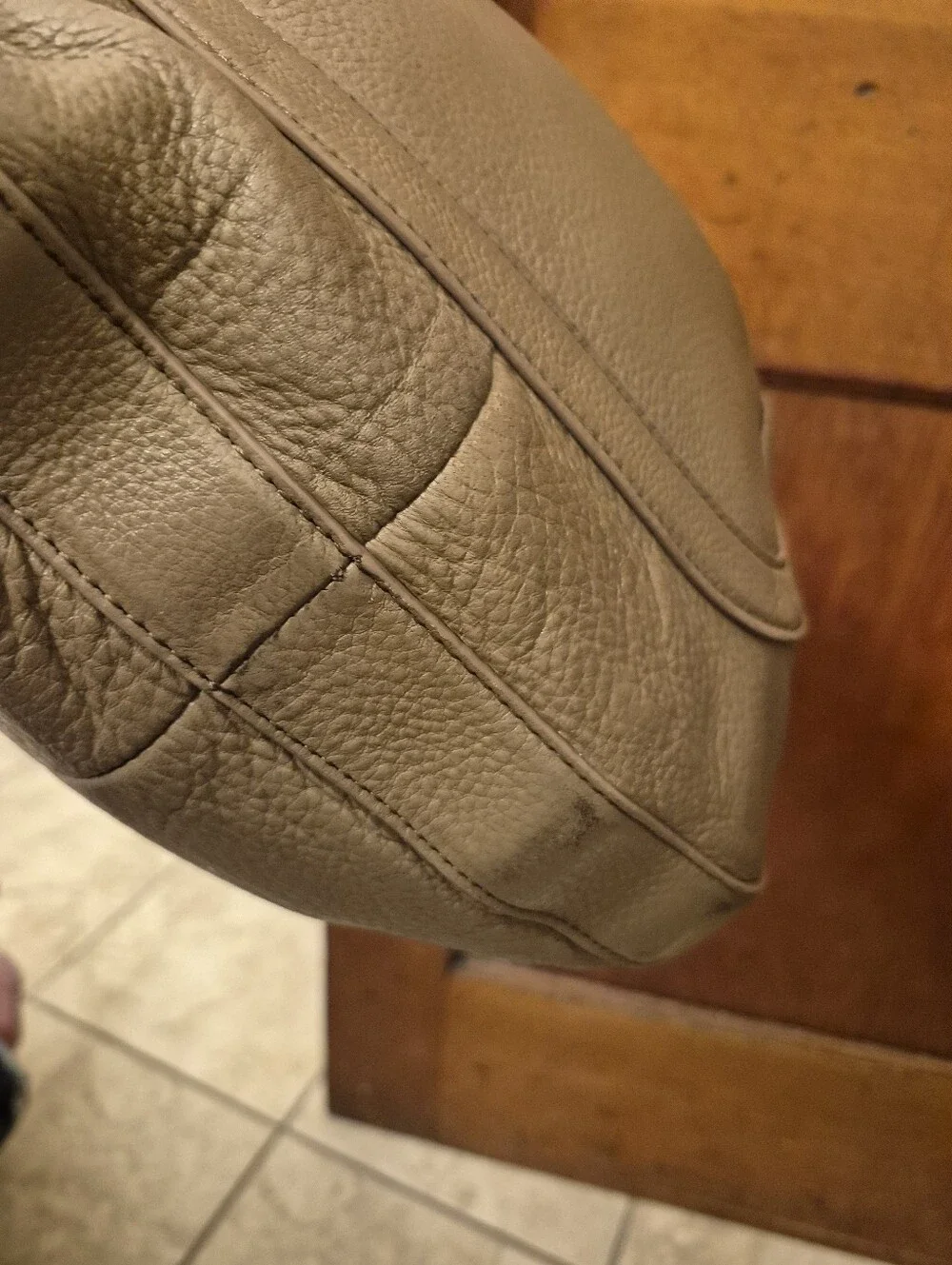 Tory Burch Taupe Pebbled Leather Hobo with Gold Logo Medallion